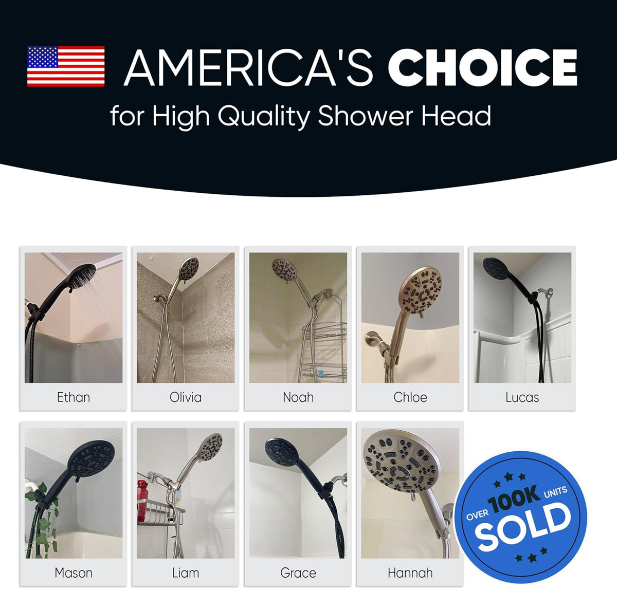 Cobbe 8-Setting Handheld Shower Head, Water-Saving Design, Matte Black