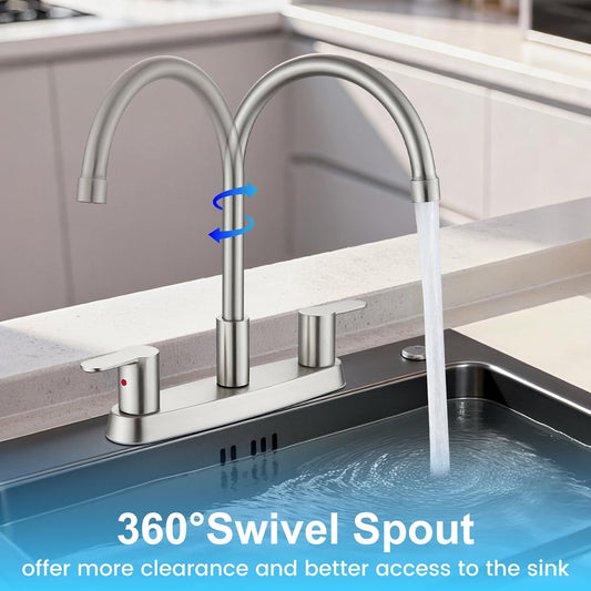 Kitchen Faucet 8 Inch Centerset Brushed Nickel 2-3 Hole Without Sprayer