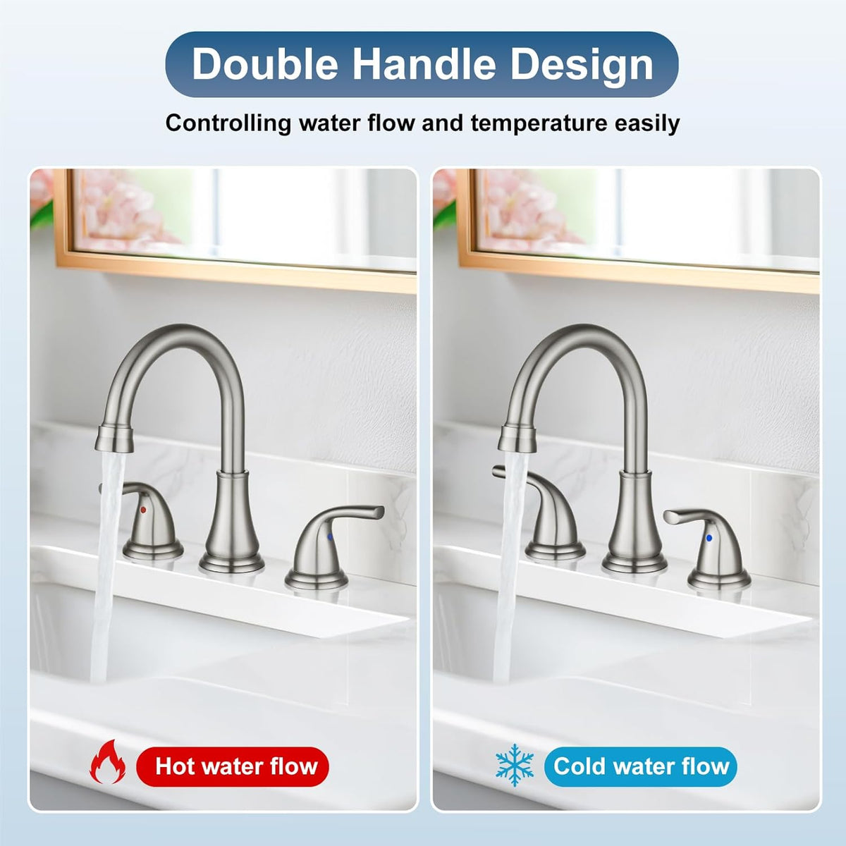 Brushed Nickel Widespread Bathroom Sink Faucet, 3 Hole 8 Inch