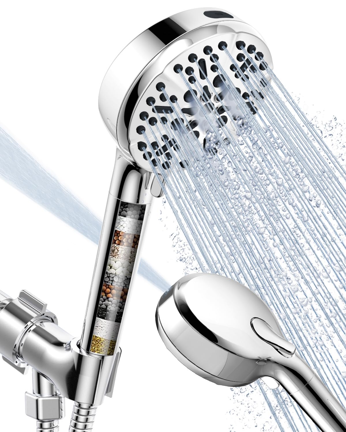 Shower Head with Handheld High Pressure-Full Body Coverage Powerful Rain Showerhead Extra 60" Long Hose and Adjustable Brass Joint Holder- The Perfect Detachable Heads for Bathroom Upgrade