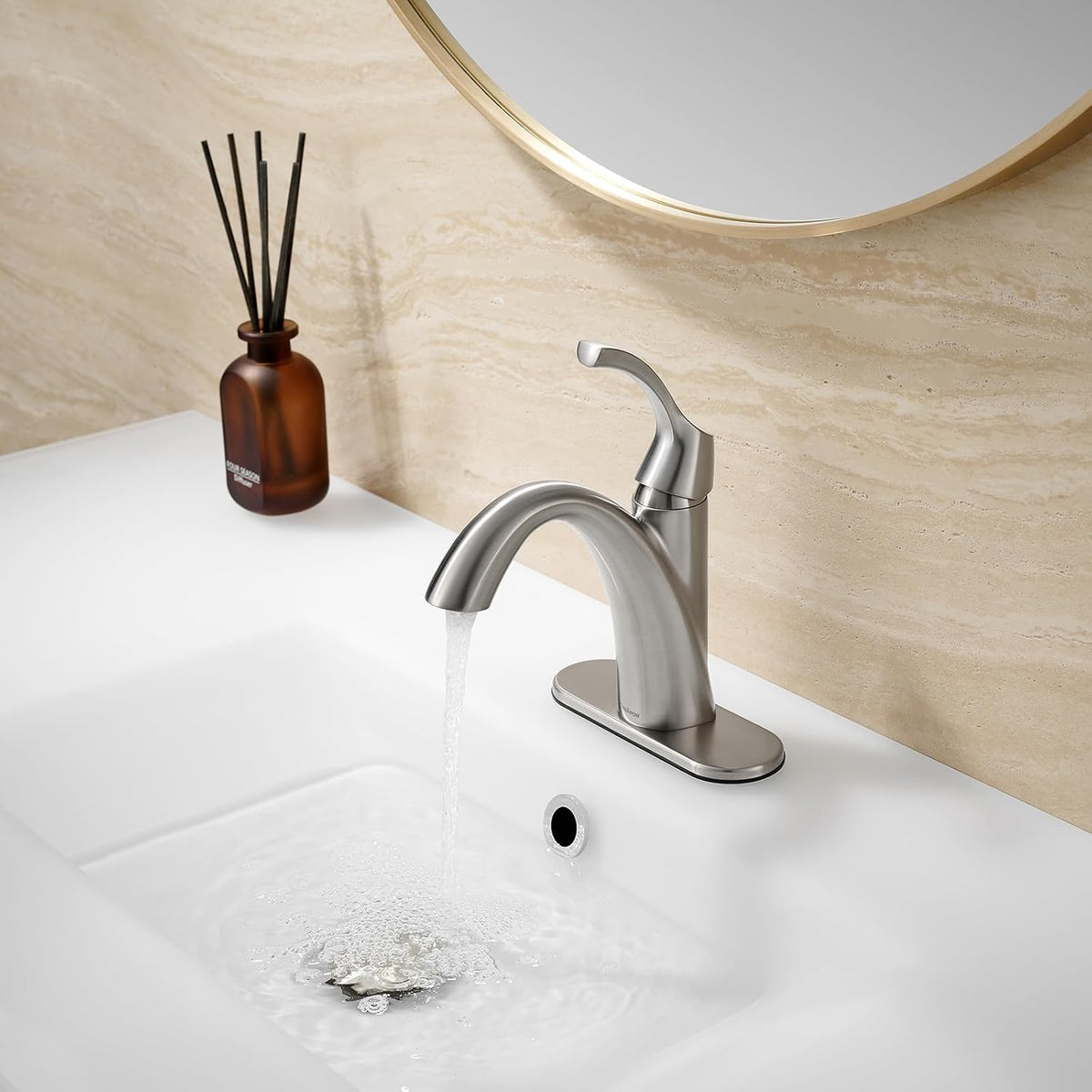 TimeArrow Bathroom Faucet Brushed Nickel with Drain and Water Supply Lines