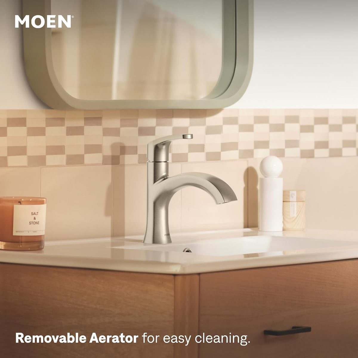 Moen Karis Spot Resist Brushed Nickel One-Handle Single Hole Bathroom Sink Faucet with Optional Deck Plate, 84346SRN