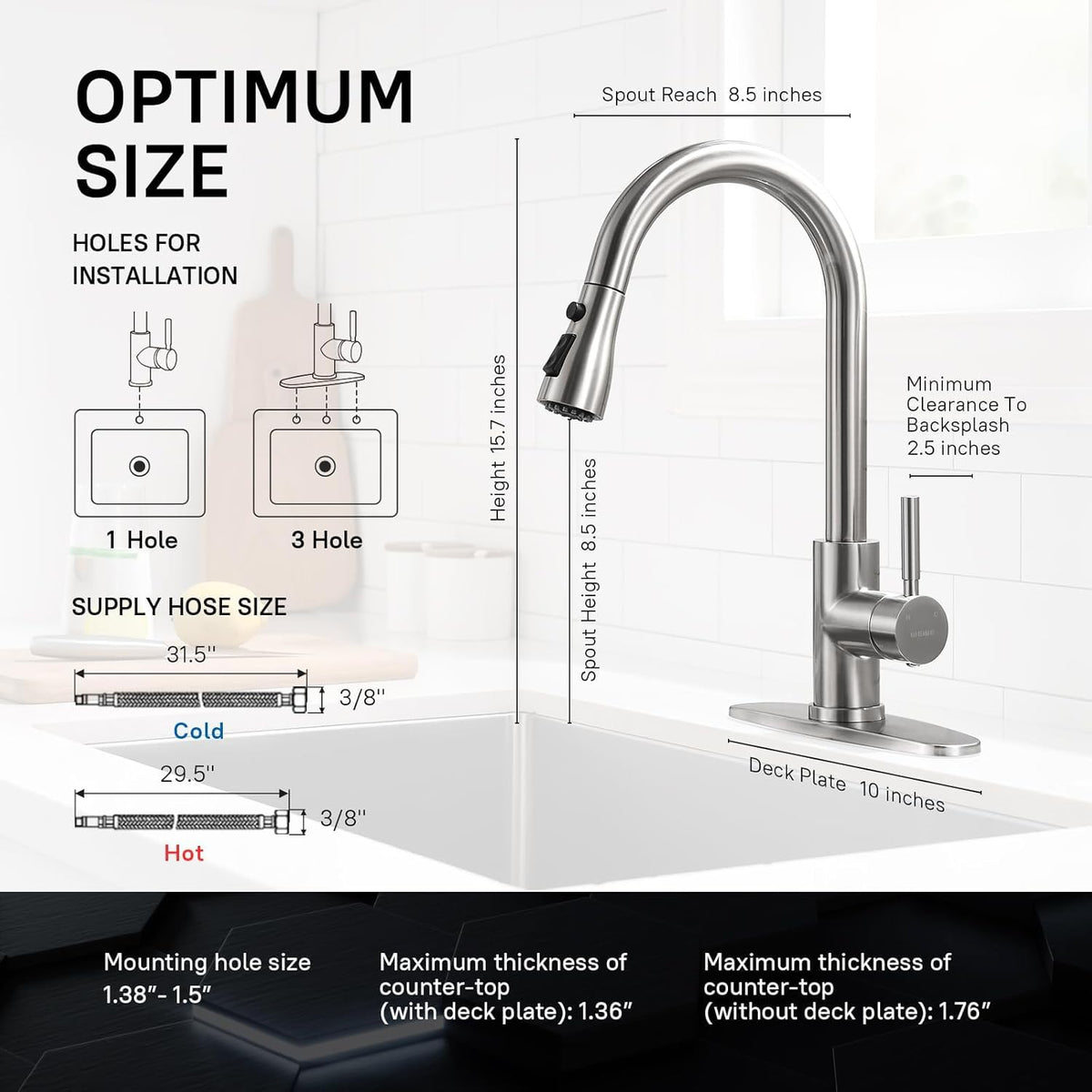 WEWE High-Arc Pull-Down Kitchen Faucet, Brushed Nickel, 3-Mode Sprayer