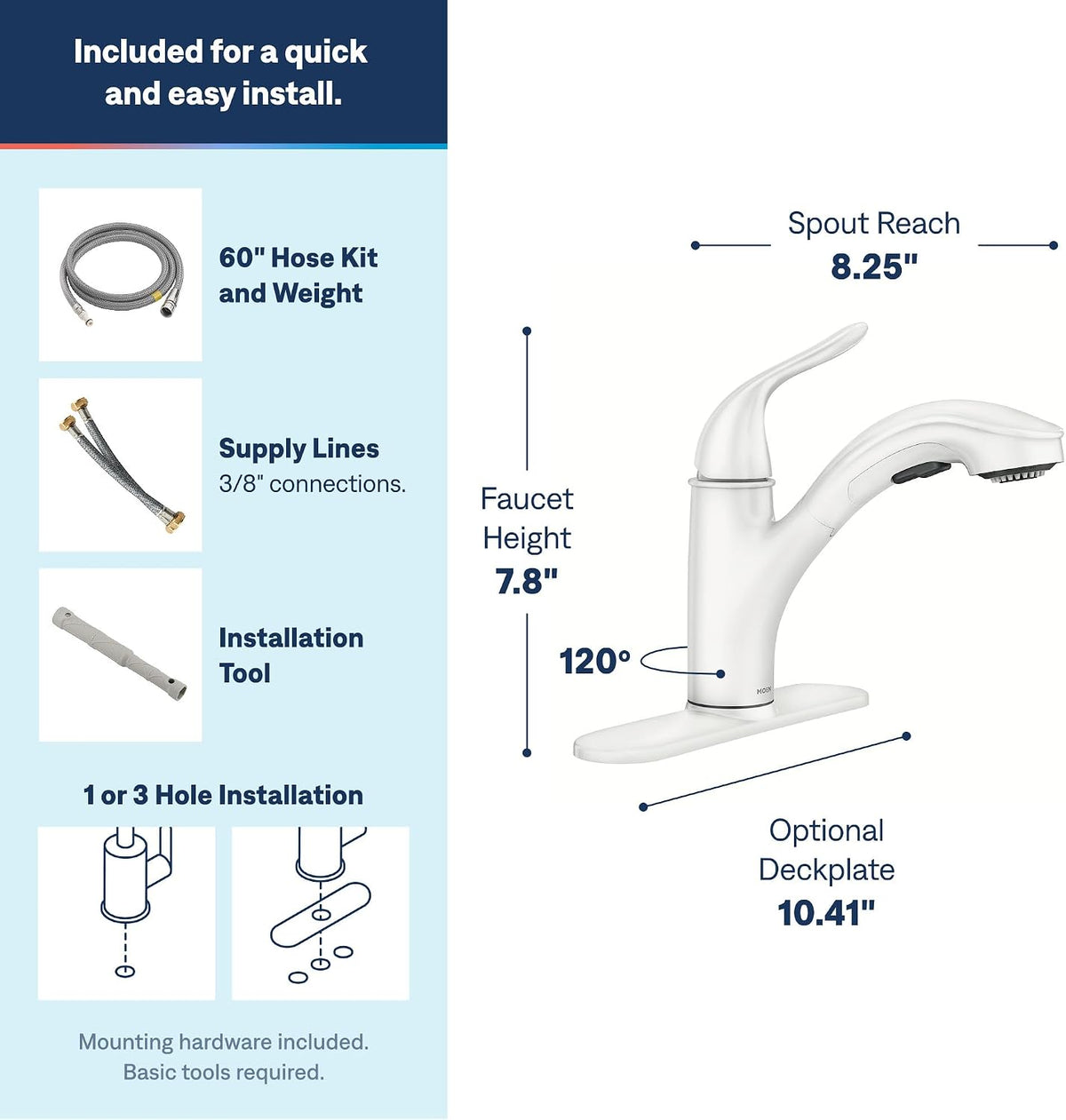 Moen 87557W Brecklyn Glacier White Pull-Out Kitchen Faucet