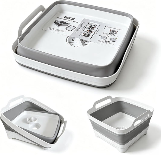 GIMWA 2.4Gal Collapsible Dish Basin with Drain Plug, Baby Bottle Wash Basin