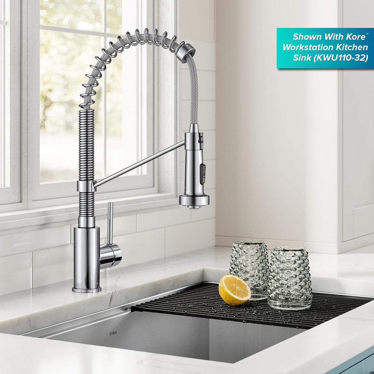 KRAUS Chrome 18.75 in Commercial Pull Down Kitchen Faucet KPF-1610CH