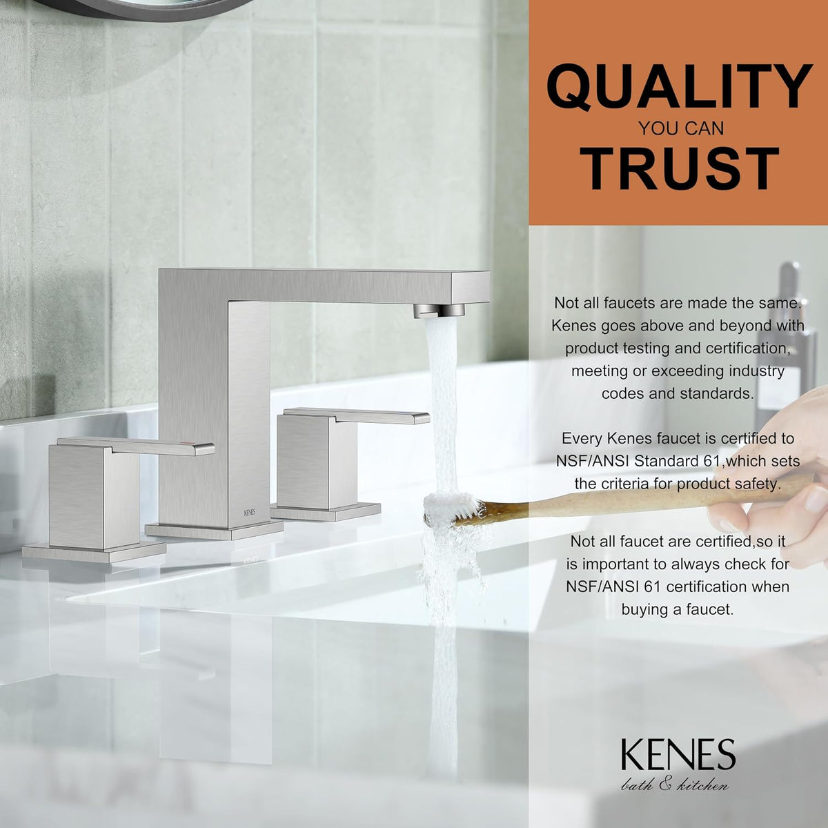 KENES Brushed Nickel 8 Inch Widespread Bathroom Faucet 2 Handle 3 Hole