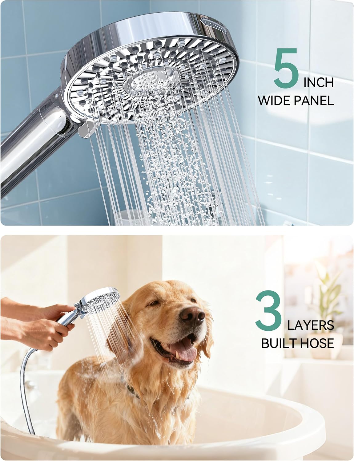 Magichome Filtered Shower Head with Handheld, 10-Mode Adjustable Detachable Chrome Showerhead w/Stainless Hose, Water Softener Filter Beads for Hard Water - Remove Chlorine, Reduce Dry Itchy Skin