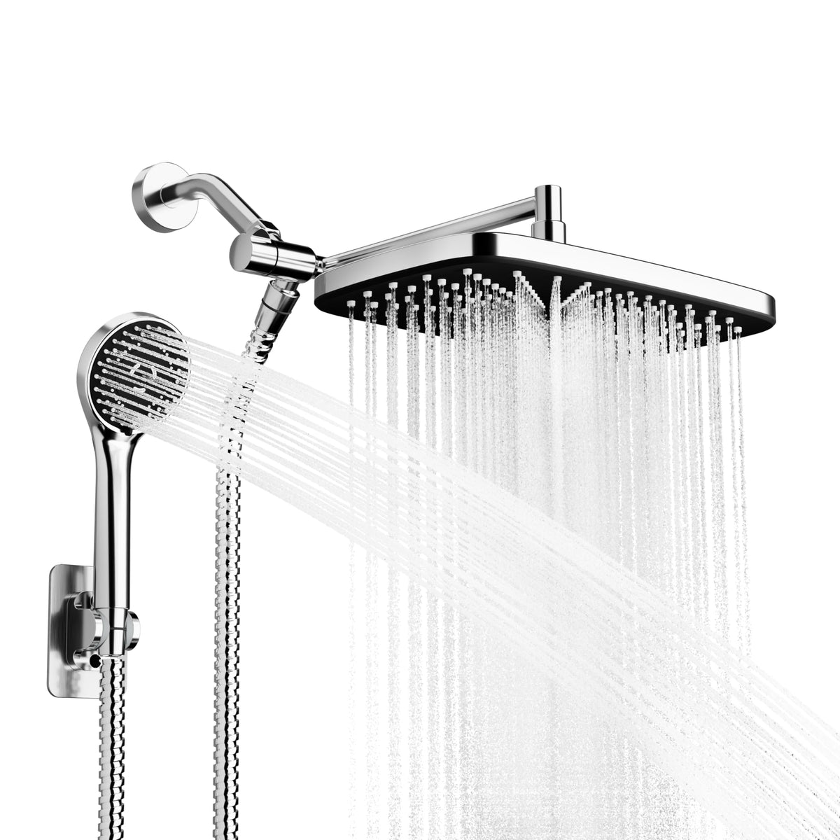 Black Rain Shower Head with Handheld Shower Head, 5 Spray Modes