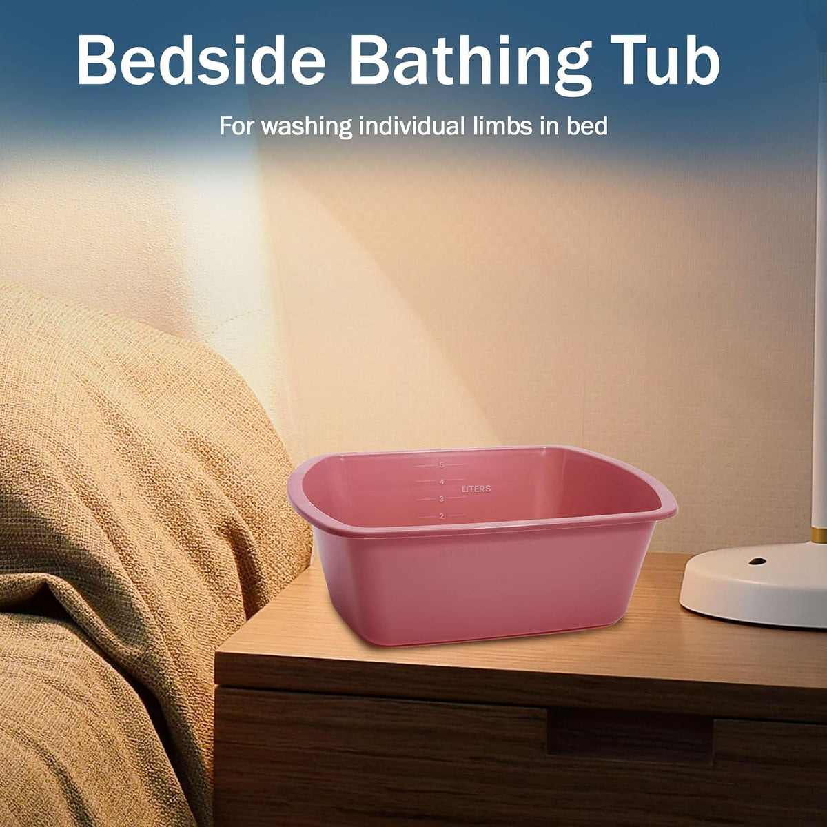 Plastic Wash Basin 5 Pack - 5 Liter Rectangle Plastic Tub with Rolled Rim - Good for Washing Limbs and Carrying Liquid - Good for Hospitals, Nursing Homes, and Medical Facilities