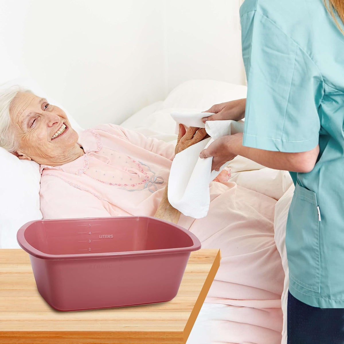 Plastic Wash Basin 5 Pack - 5 Liter Rectangle Plastic Tub with Rolled Rim - Good for Washing Limbs and Carrying Liquid - Good for Hospitals, Nursing Homes, and Medical Facilities