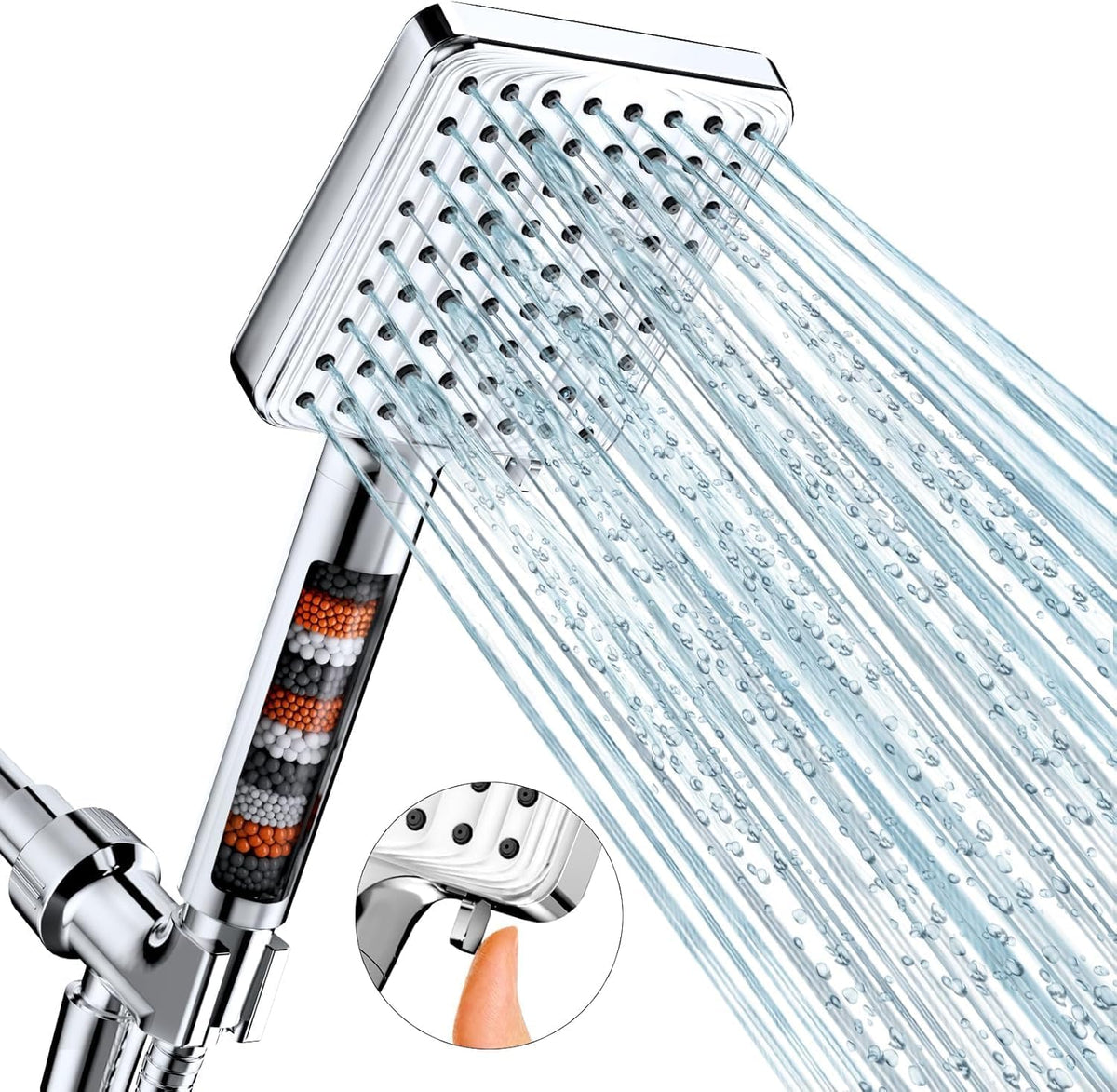 MakeFit Filtered Shower Head with Handheld, High Pressure, 6 Modes, Chrome