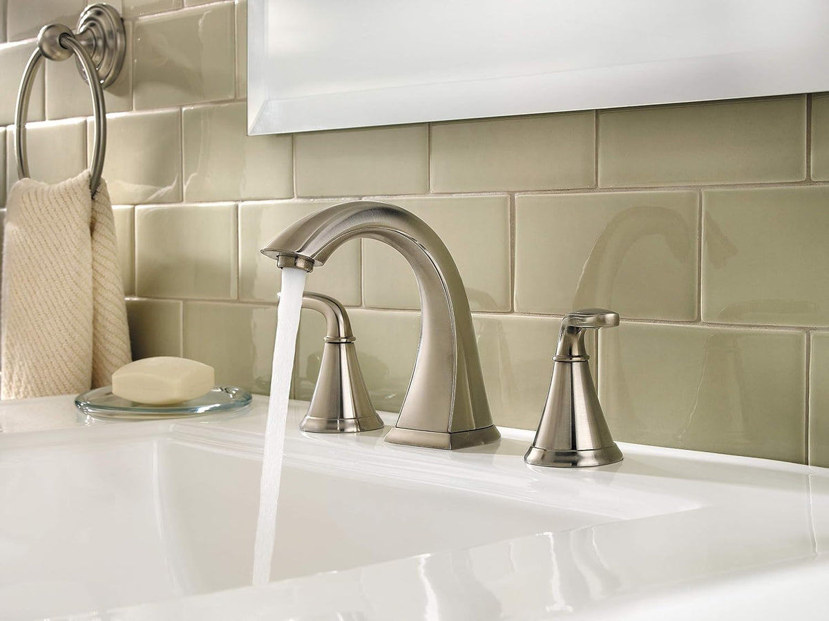 Pfister Pasadena 8 inch Widespread 3 Hole Bathroom Sink Faucet with 2 Handles, Brushed Nickel Finish, Push & Seal Drain, Water-Efficient WaterSense Certified LF049PDKK