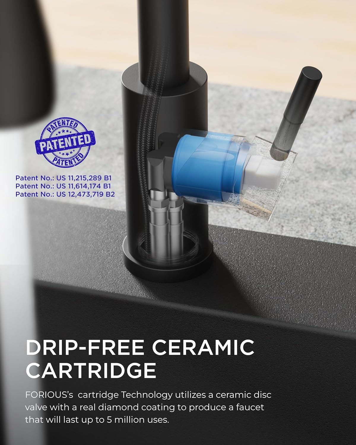FORIOUS Black Kitchen Faucet with Pull Down Sprayer, Stainless Steel