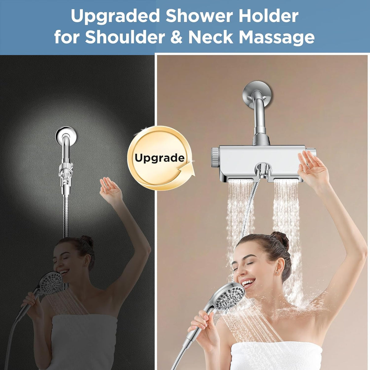 MakeFit Filtered Shower Head with Handheld Combo - Dual 2-in-1 Spa System with Massage Shower and 10 Modes Hand Held Shower High Pressure with Built in Power Wash Mode (Chrome)