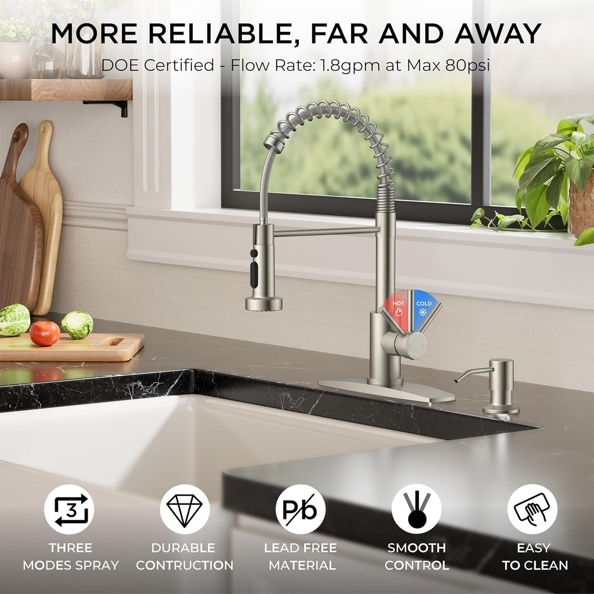 FORIOUS Kitchen Sink Faucet, 3 Modes Sprayer, Single Handle, Brushed Nickel