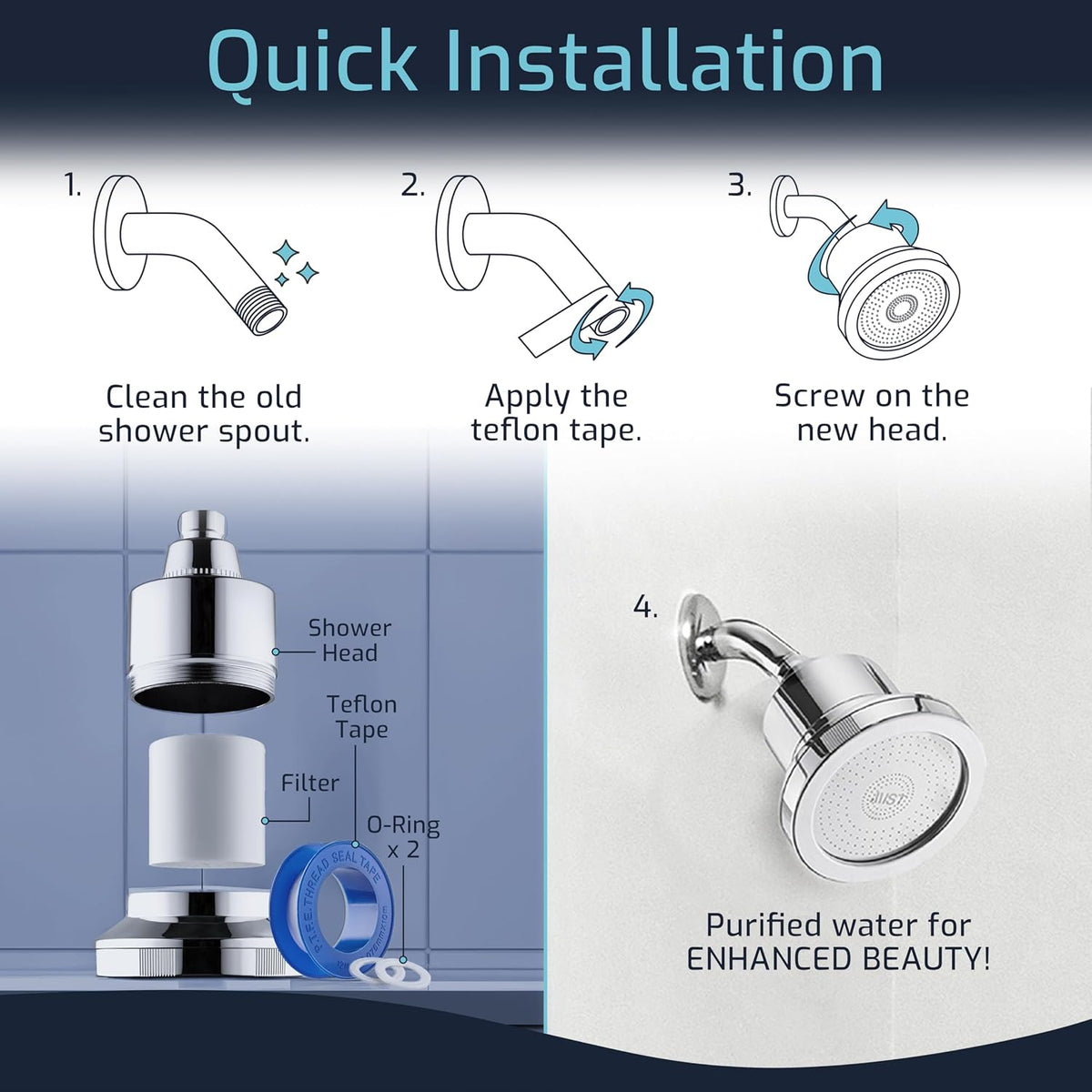Mist Shower Filter Head for Hard Water Improves Skin, Hair, and Nails - Large, High Output Filtered Shower Head with Filter Softens Water and Removes Chlorine and Heavy Metals, Chrome