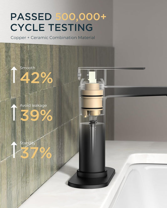 FORIOUS Single Hole Bathroom Faucet Black Matte, Commercial Faucet