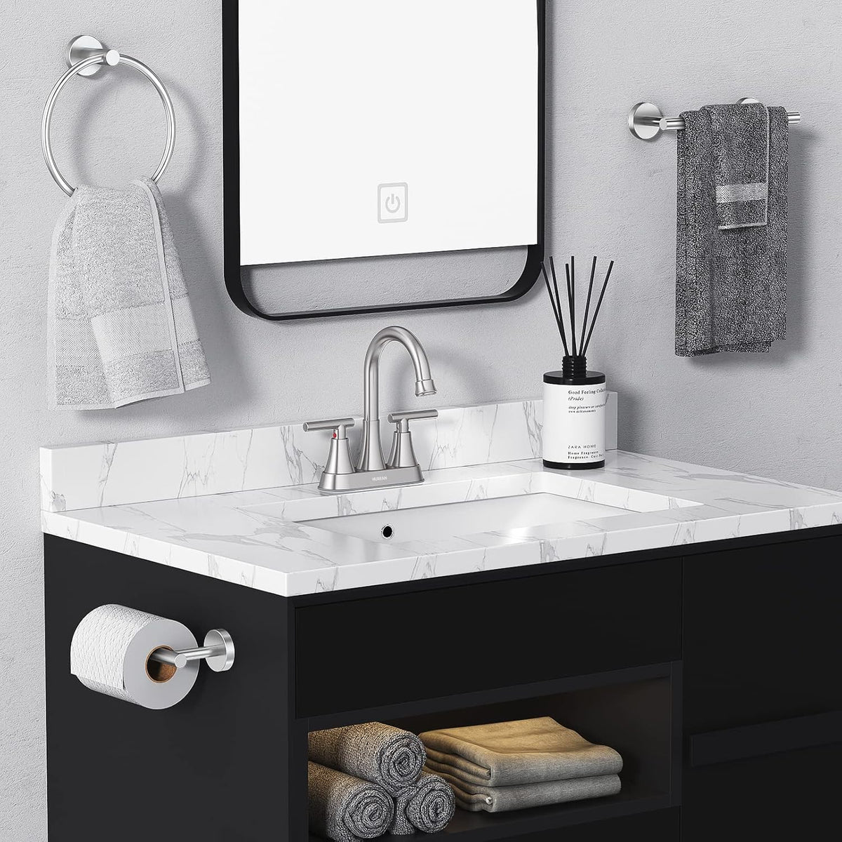 Bathroom Faucet, Hurran 4 inch Centerset 2-Handle Lead-Free, Brushed Nickel