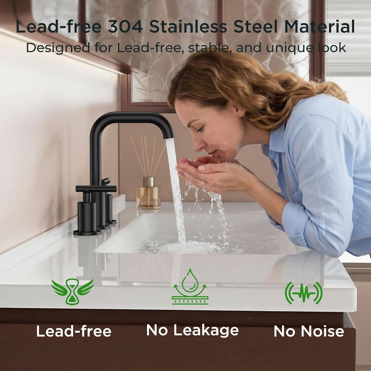 FORIOUS Bathroom Sink Faucet 3 Hole Widespread 8 Inch 2 Handle Matte Black