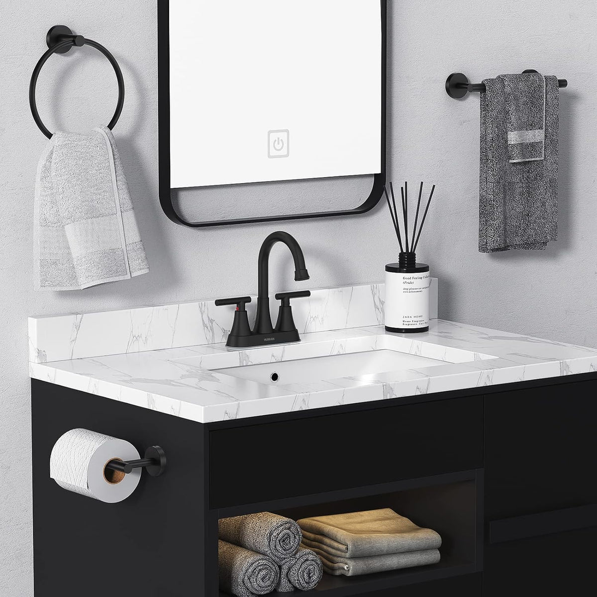Matte Black Bathroom Faucet, Hurran 4 inch Centerset 2-Handle Lead-Free