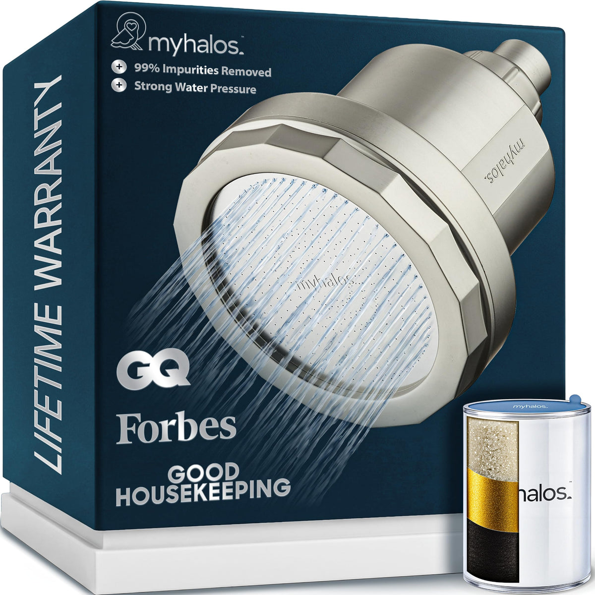 MyHalos® Filtered Shower Head, Shower Head Filter for Hard Water (Chrome)