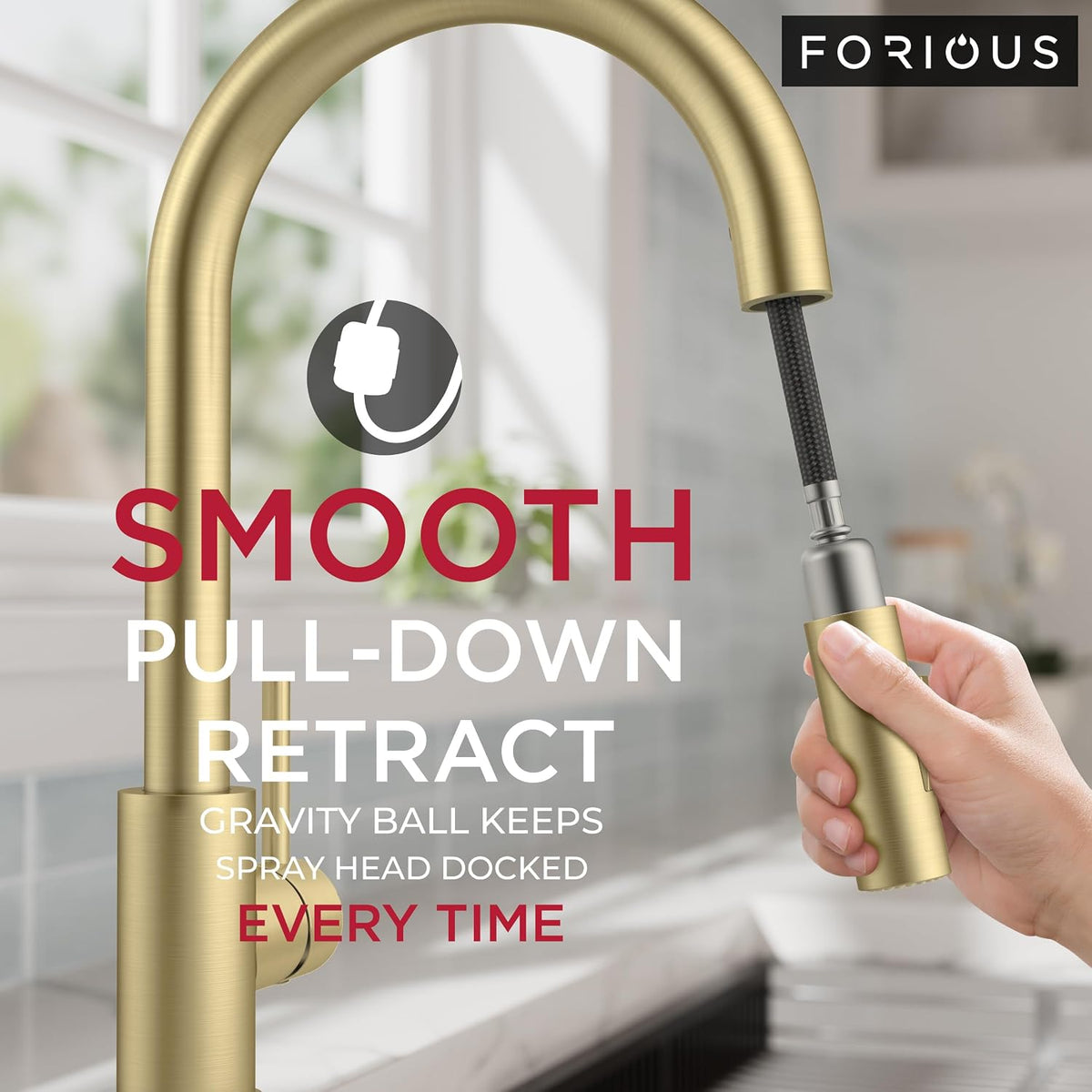 FORIOUS Kitchen Faucet, 2-Mode Pull Down Sprayer, Classic Brushed Gold