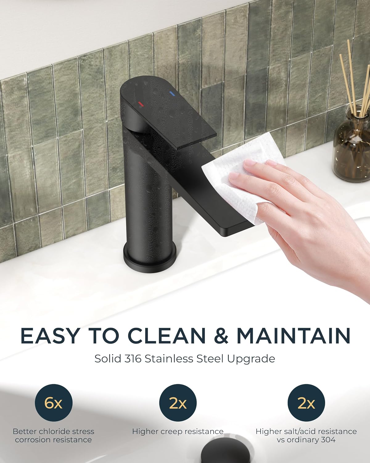 FORIOUS Single Hole Bathroom Faucet Black Matte, Commercial Faucet