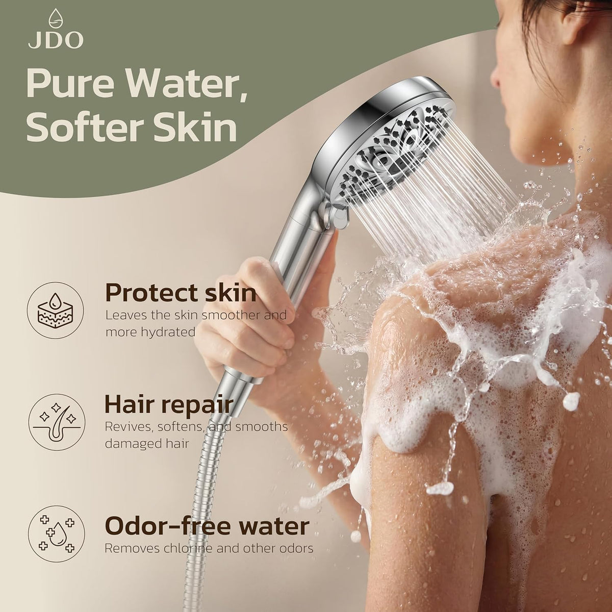 JDO High Pressure Filtered Shower Head with Handheld (Chrome)