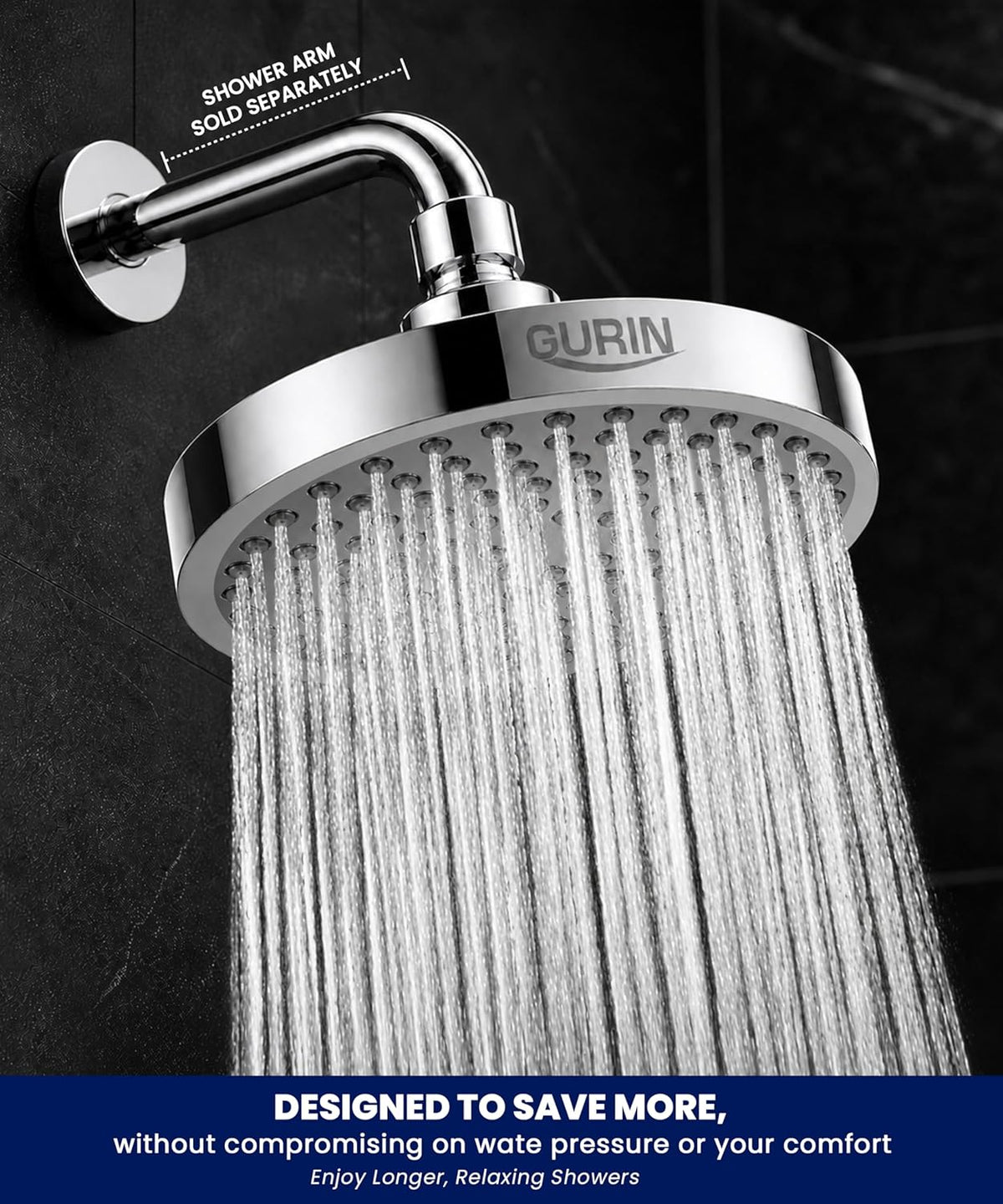 GURIN Shower Head - Luxury Polished Chrome Finish - Rain Showerhead 6 Inch