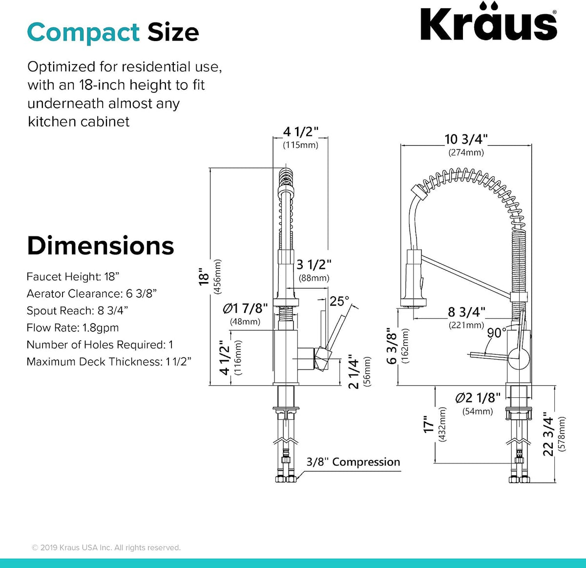 KRAUS Chrome 18.75 in Commercial Pull Down Kitchen Faucet KPF-1610CH