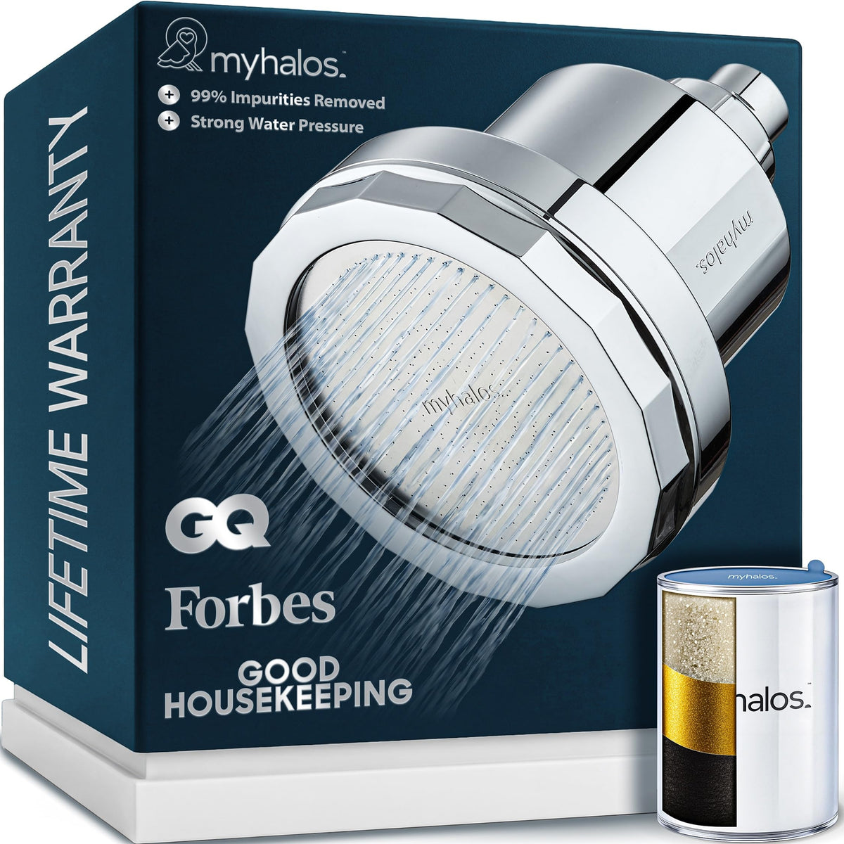 MyHalos® Filtered Shower Head, Shower Head Filter for Hard Water (Chrome)