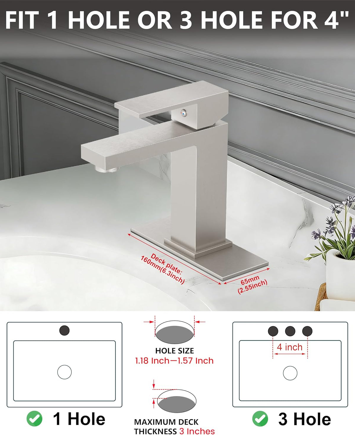 Midanya Bathroom Faucets 1 Hole Single Handle,Brushed Nickel