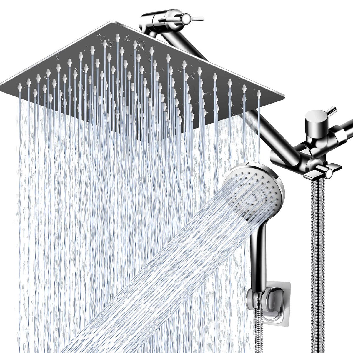 Shower Head Combo,10" High Pressure with 11" Extension Arm 5 Spray Handheld
