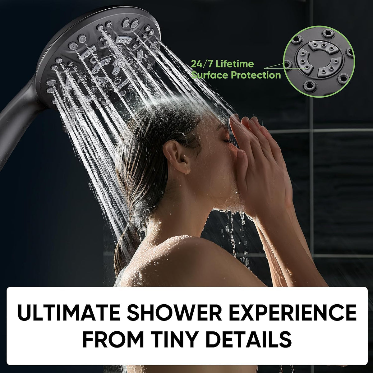 Cobbe 8-Setting Handheld Shower Head, Water-Saving Design, Matte Black