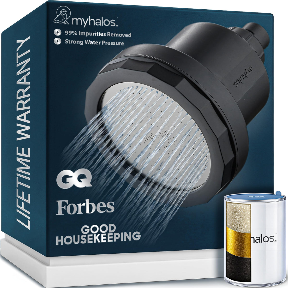 MyHalos® Filtered Shower Head, Shower Head Filter for Hard Water (Chrome)