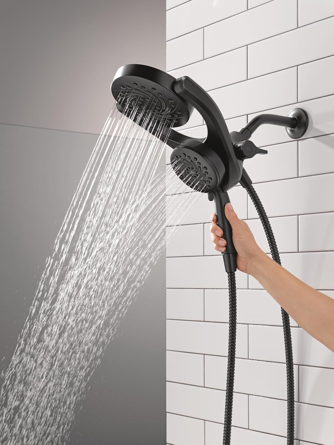 Delta 5-Setting HydroRain 2-in-1 Dual Shower Head with ProClean Spray, Matte Black High Pressure Shower Head with Handheld Spray, 1.75 GPM Flow Rate, Matte Black 75419BL