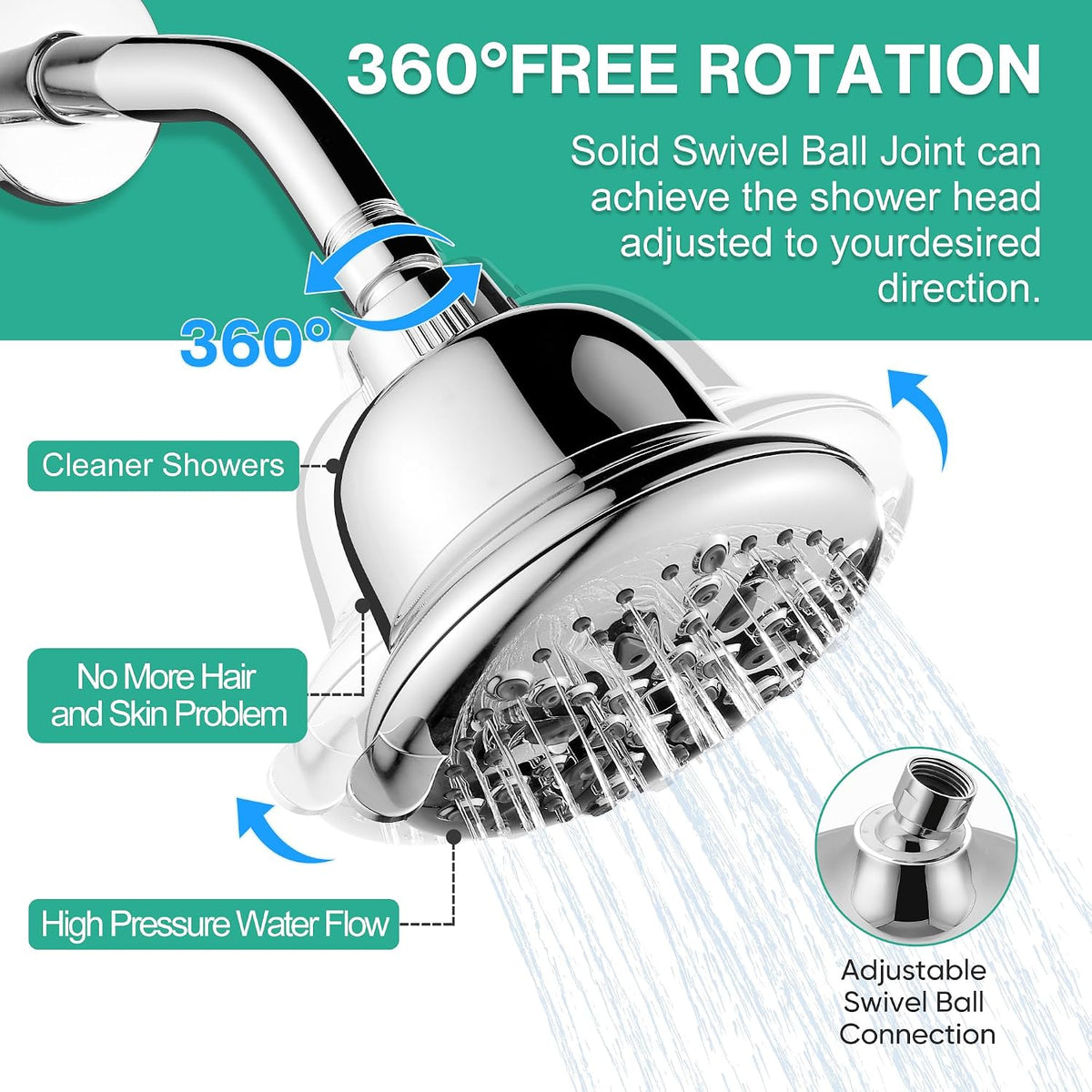 Cobbe Filtered Shower Head, 7 Modes High Pressure Shower Heads Chrome