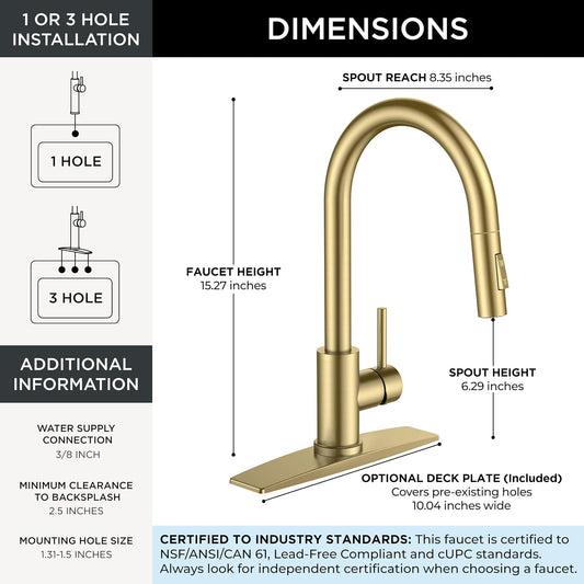 FORIOUS Kitchen Faucet, 2-Mode Pull Down Sprayer, Classic Brushed Gold