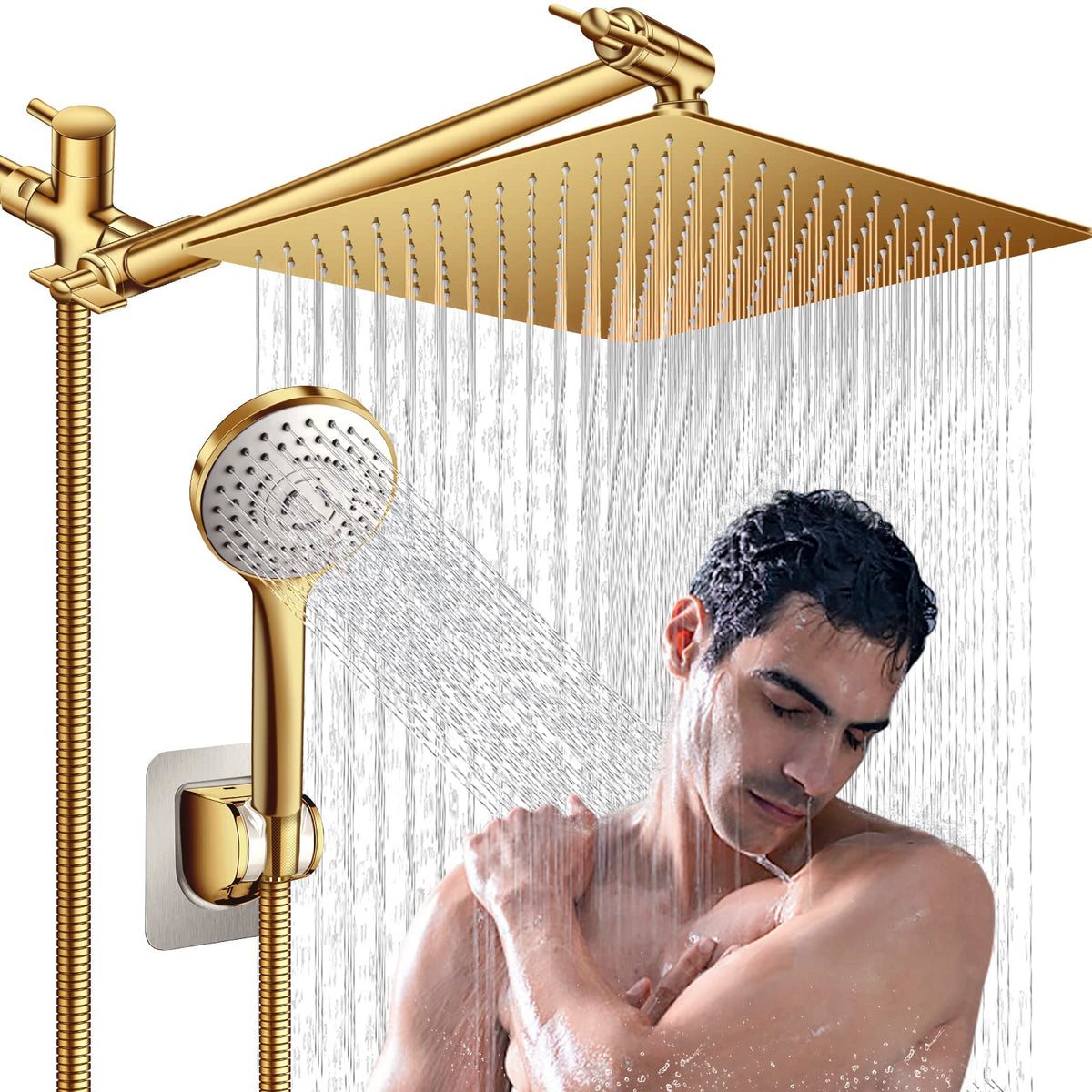 Shower Head Combo,10" High Pressure with 11" Extension Arm 5 Spray Handheld