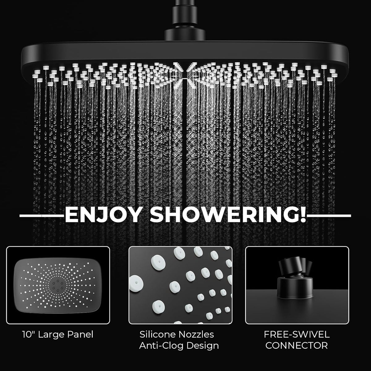 Black Rain Shower Head with Handheld Shower Head, 5 Spray Modes