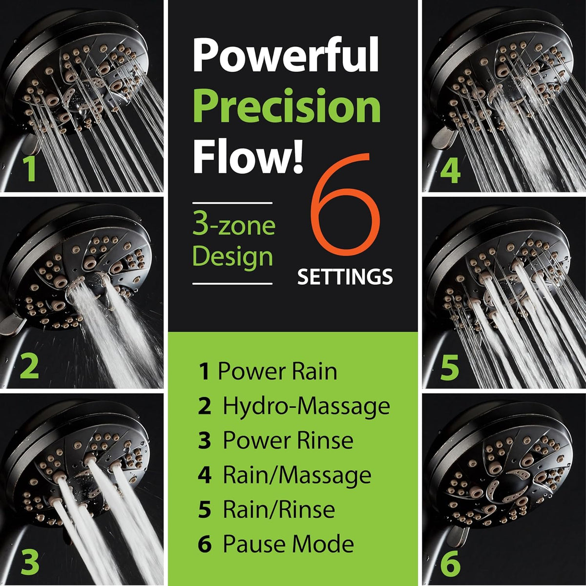 AquaDance High Pressure Luxury 6-mode Spiral Ergonomic Handheld Shower Head