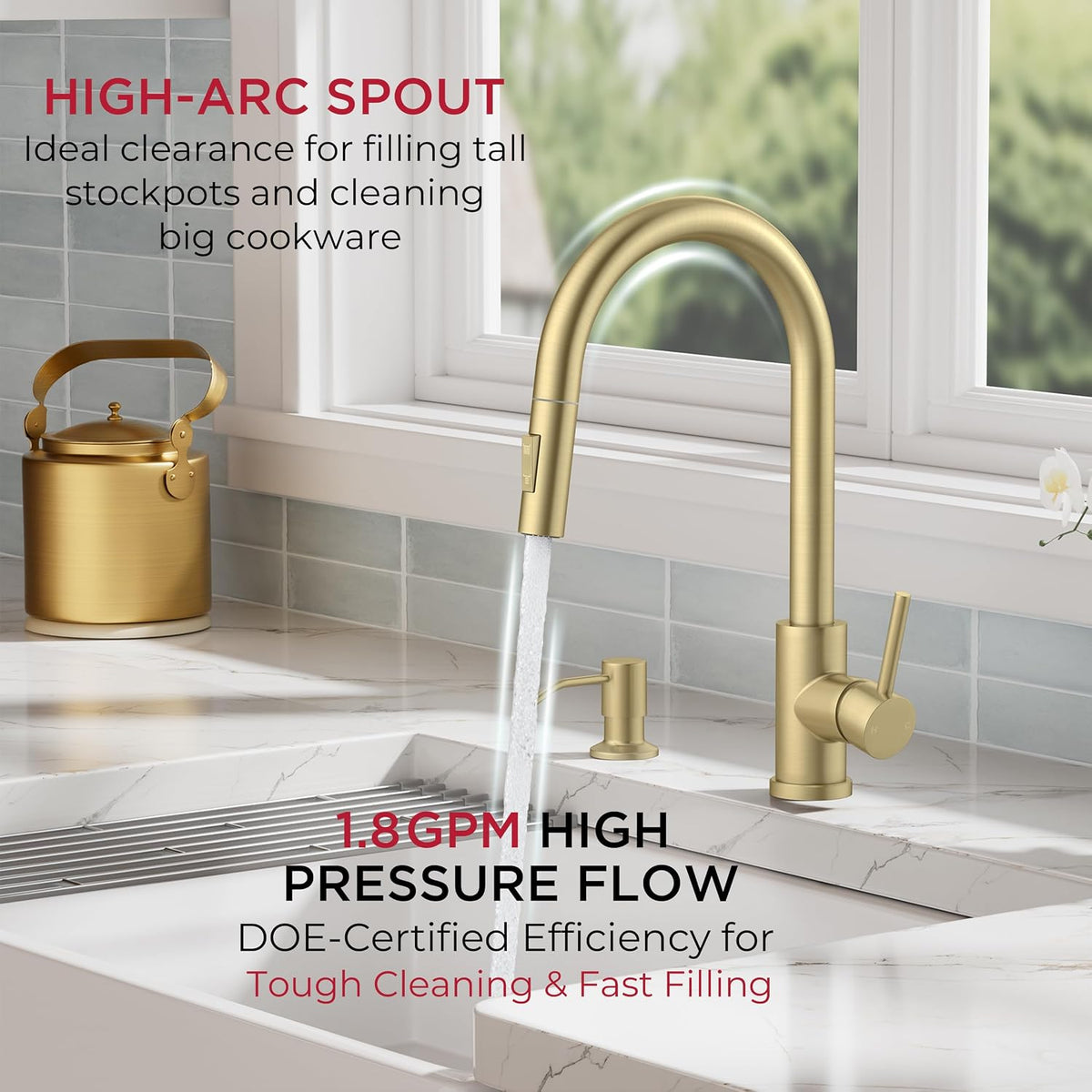 FORIOUS Kitchen Faucet, 2-Mode Pull Down Sprayer, Classic Brushed Gold