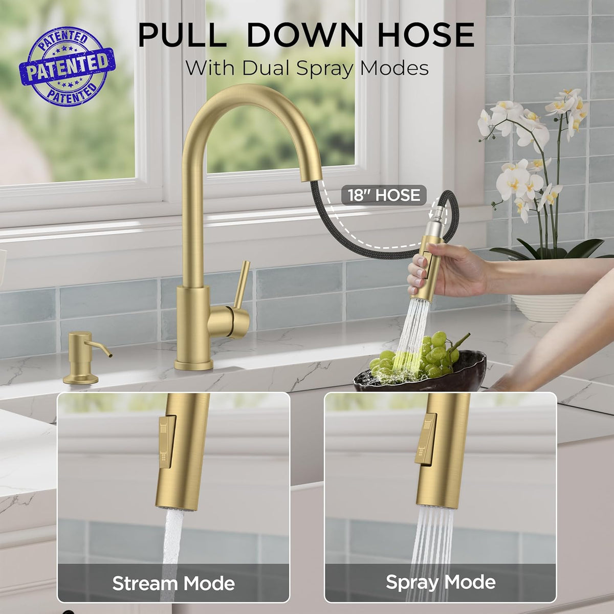 FORIOUS Kitchen Faucet, 2-Mode Pull Down Sprayer, Classic Brushed Gold