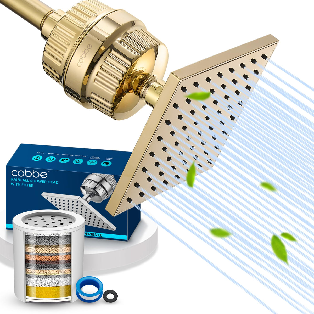 Cobbe High Pressure Filtered Shower Head with Filters for Hard Water Combo