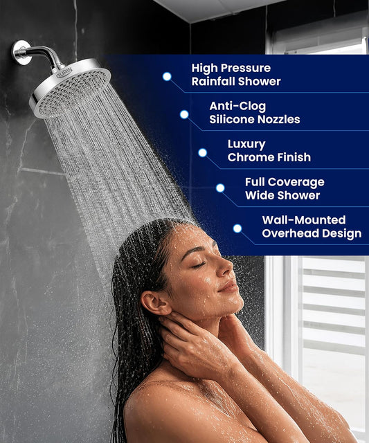 GURIN Shower Head - Luxury Polished Chrome Finish - Rain Showerhead 6 Inch