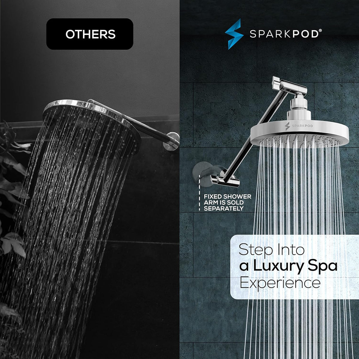 SparkPod 6" Round Rain Shower Head with 11" Shower Arm
