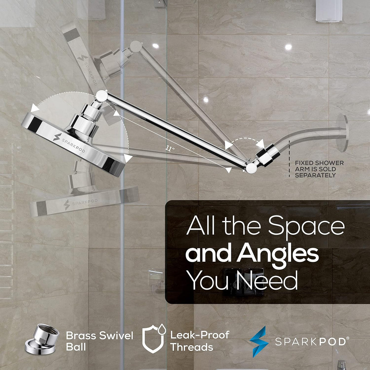 SparkPod 6" Round Rain Shower Head with 11" Shower Arm