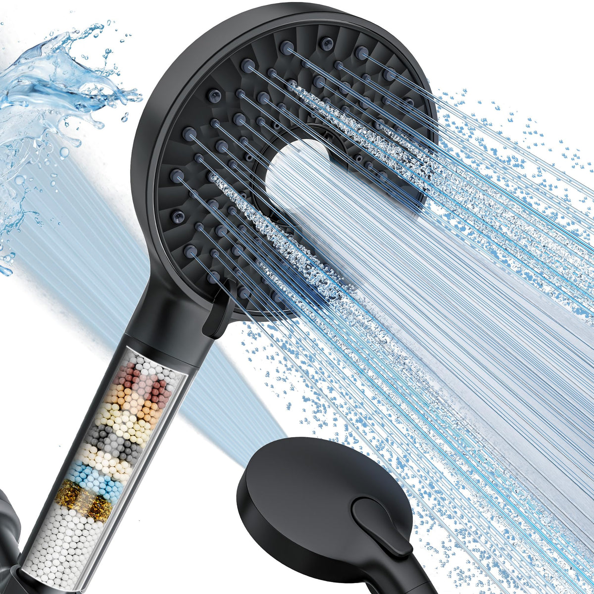 Magichome Filtered Shower Head with Handheld, 10-Mode Adjustable Detachable Chrome Showerhead w/Stainless Hose, Water Softener Filter Beads for Hard Water - Remove Chlorine, Reduce Dry Itchy Skin