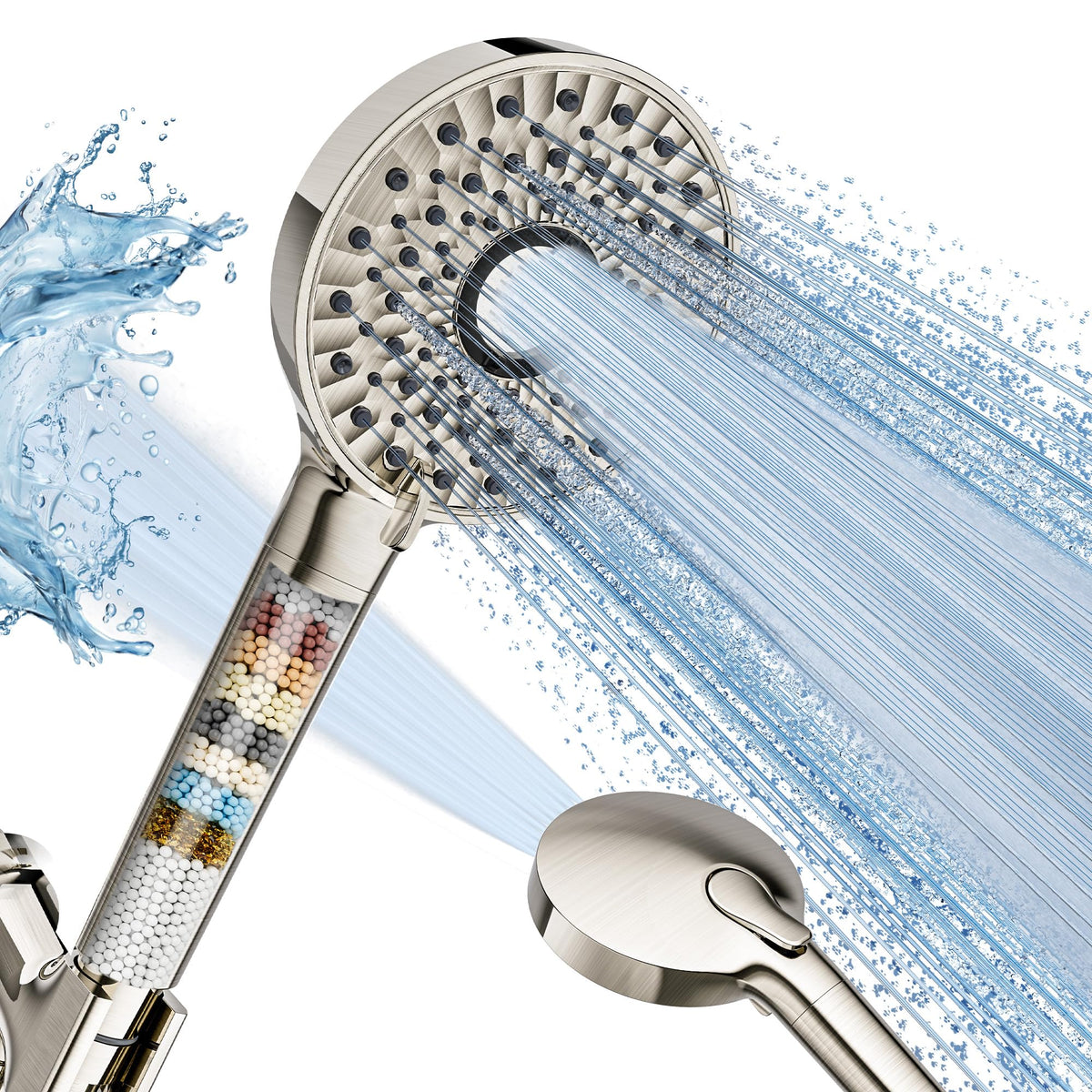 Magichome Filtered Shower Head with Handheld, 10-Mode Adjustable Detachable Chrome Showerhead w/Stainless Hose, Water Softener Filter Beads for Hard Water - Remove Chlorine, Reduce Dry Itchy Skin